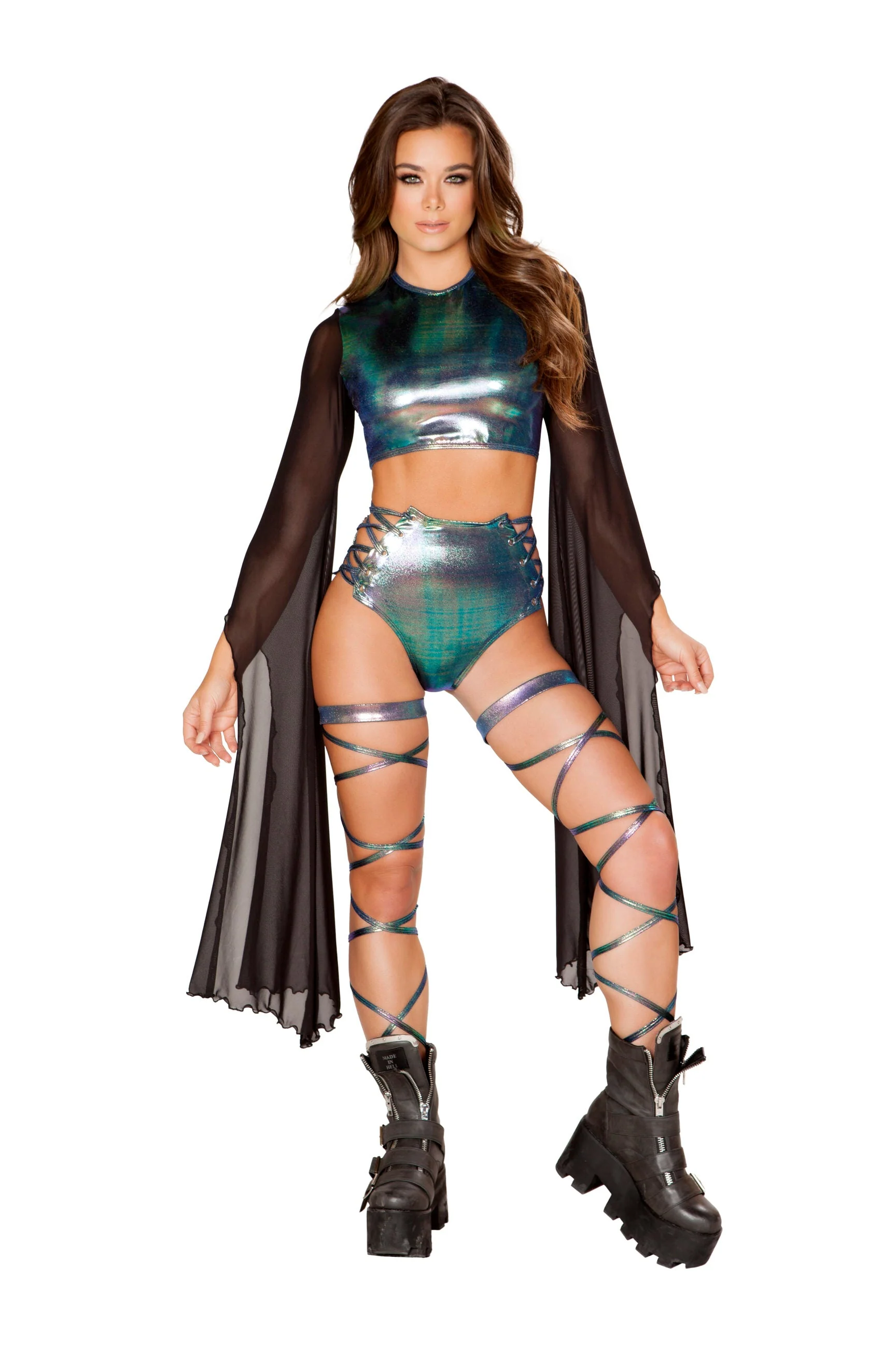 3604 - 1pc High-Waisted Shorts with Lace-up Detail - Image 2
