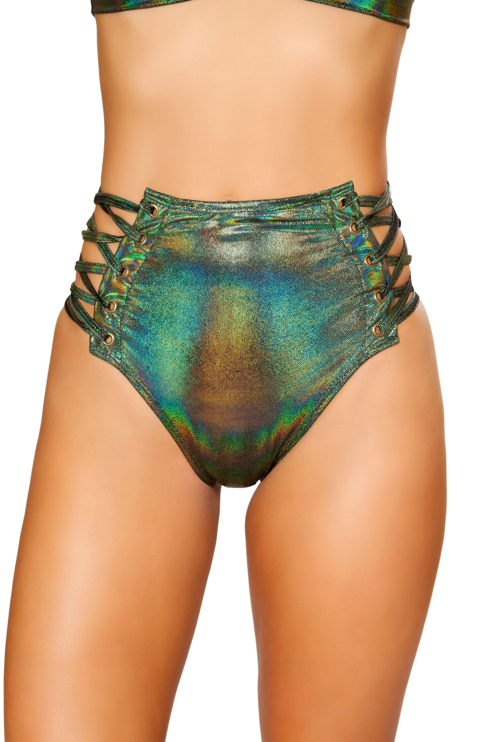 3604 - 1pc High-Waisted Shorts with Lace-up Detail - Image 3