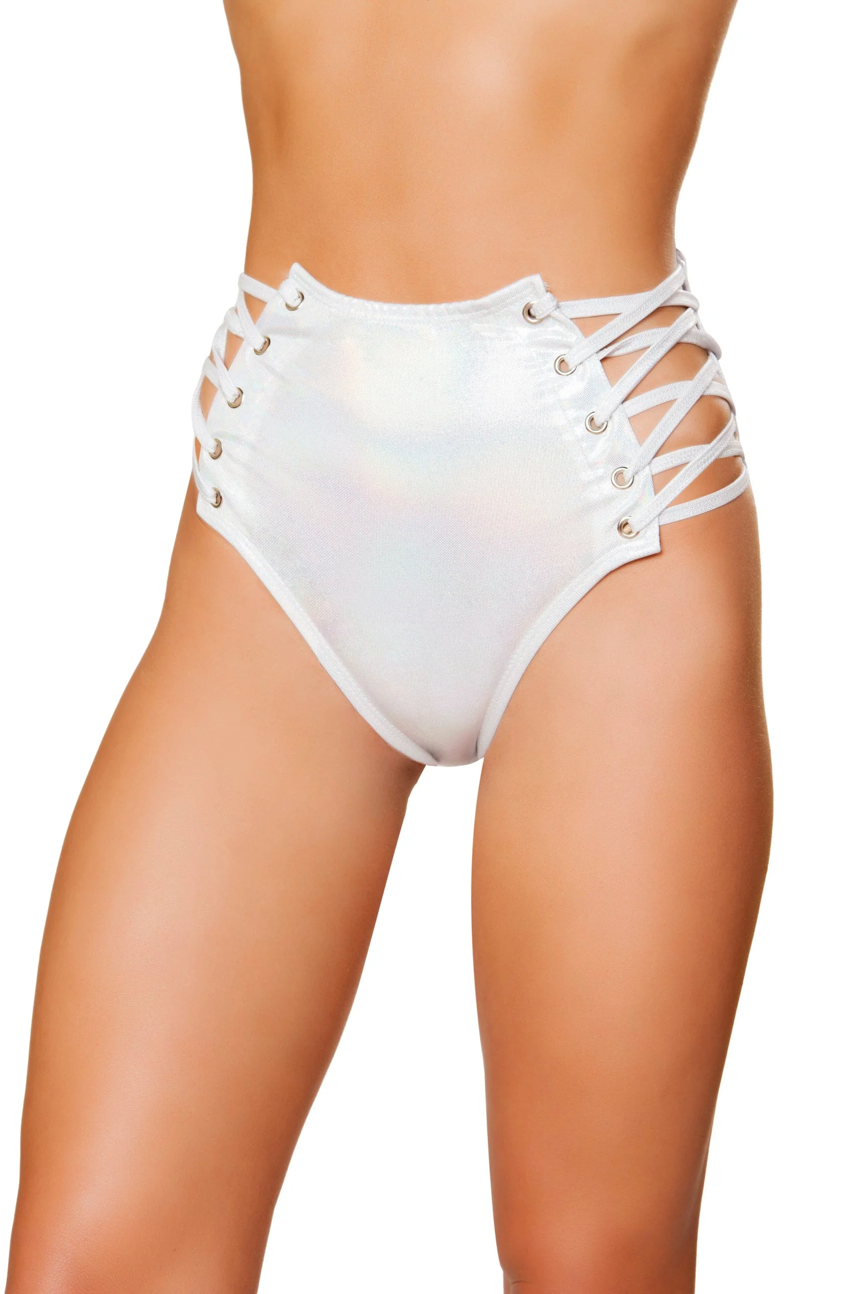 3604 - 1pc High-Waisted Shorts with Lace-up Detail - Image 7