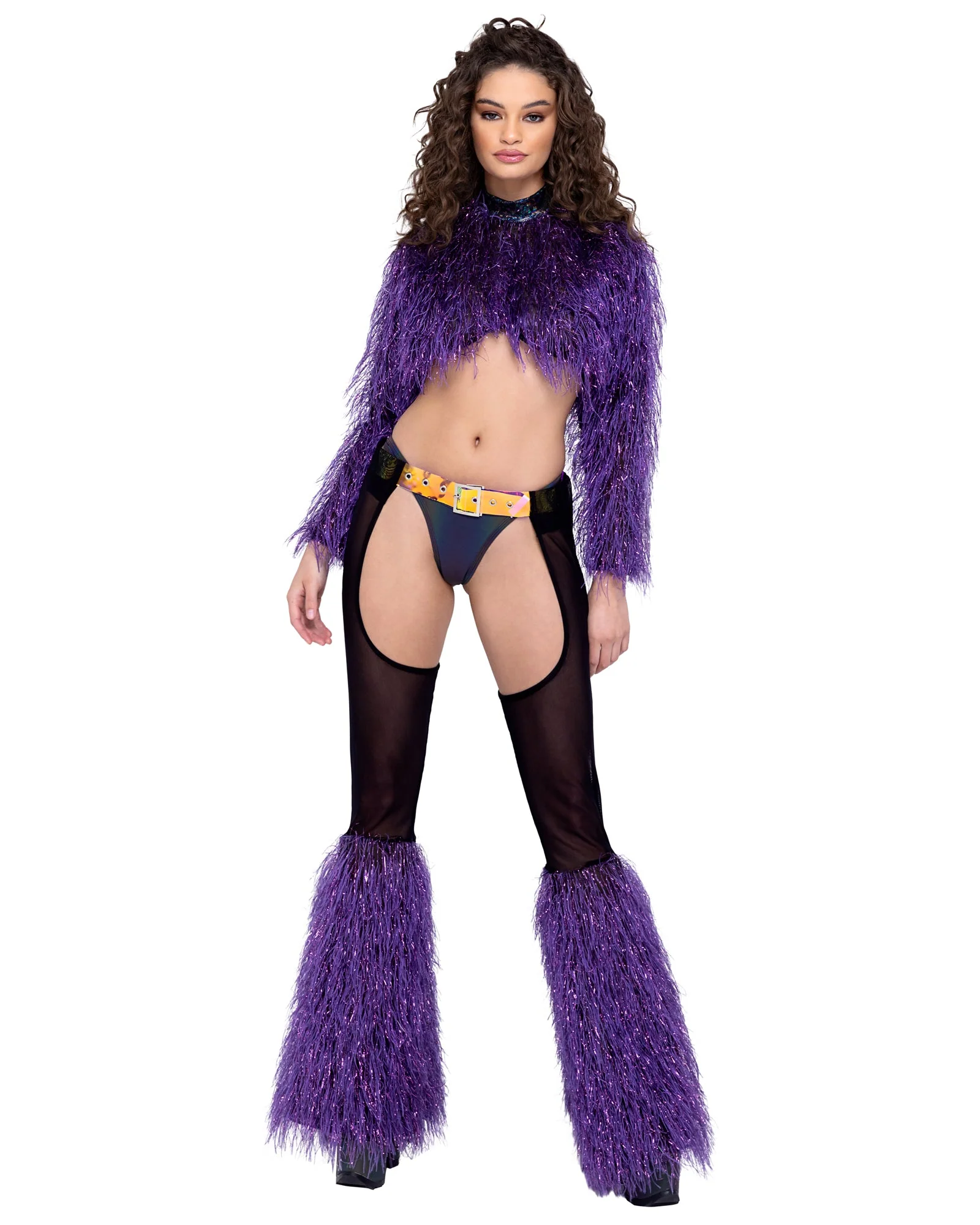 6250 - Long Sleeved Faux Fur Cropped Top - Image 3
