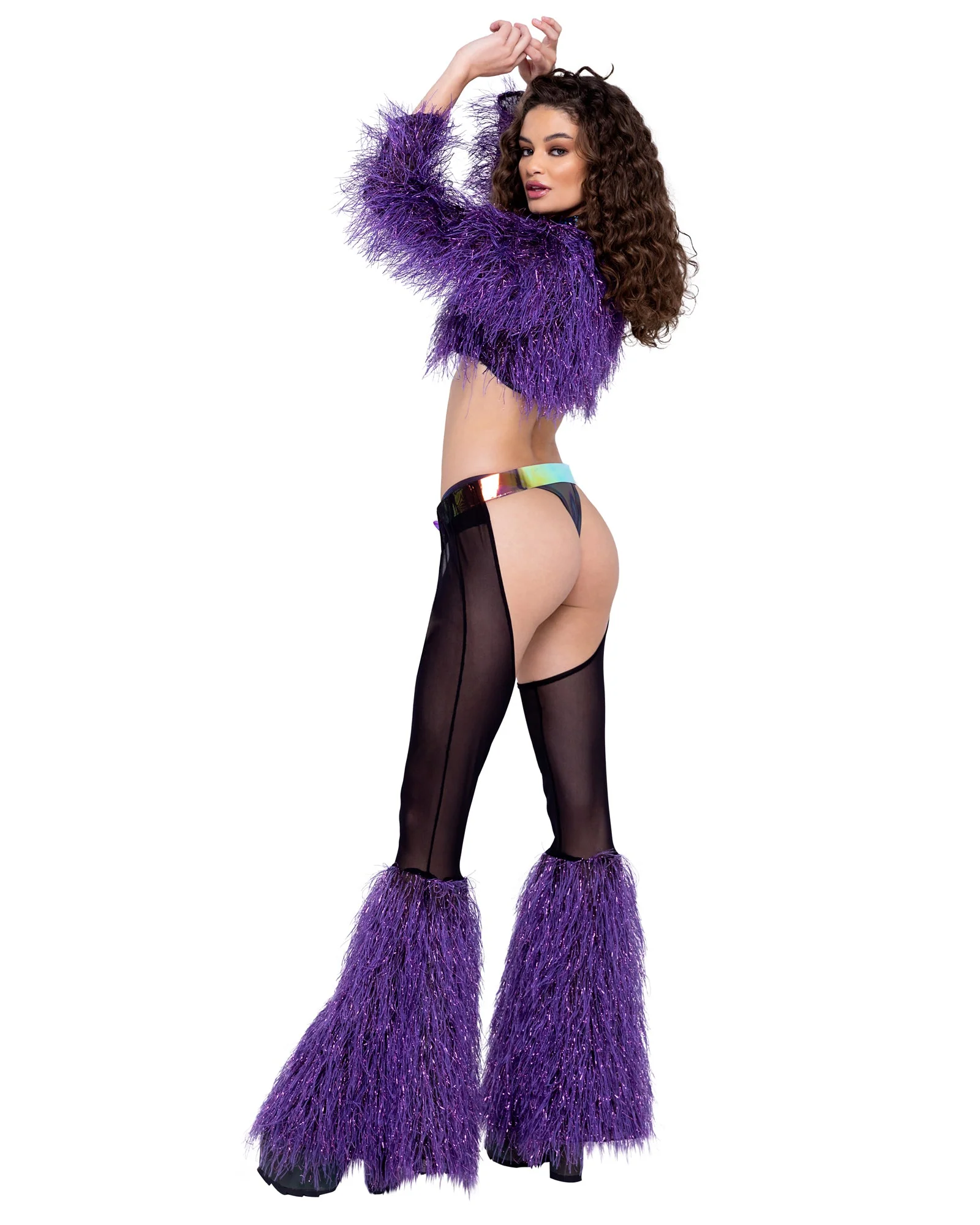 6250 - Long Sleeved Faux Fur Cropped Top - Image 4
