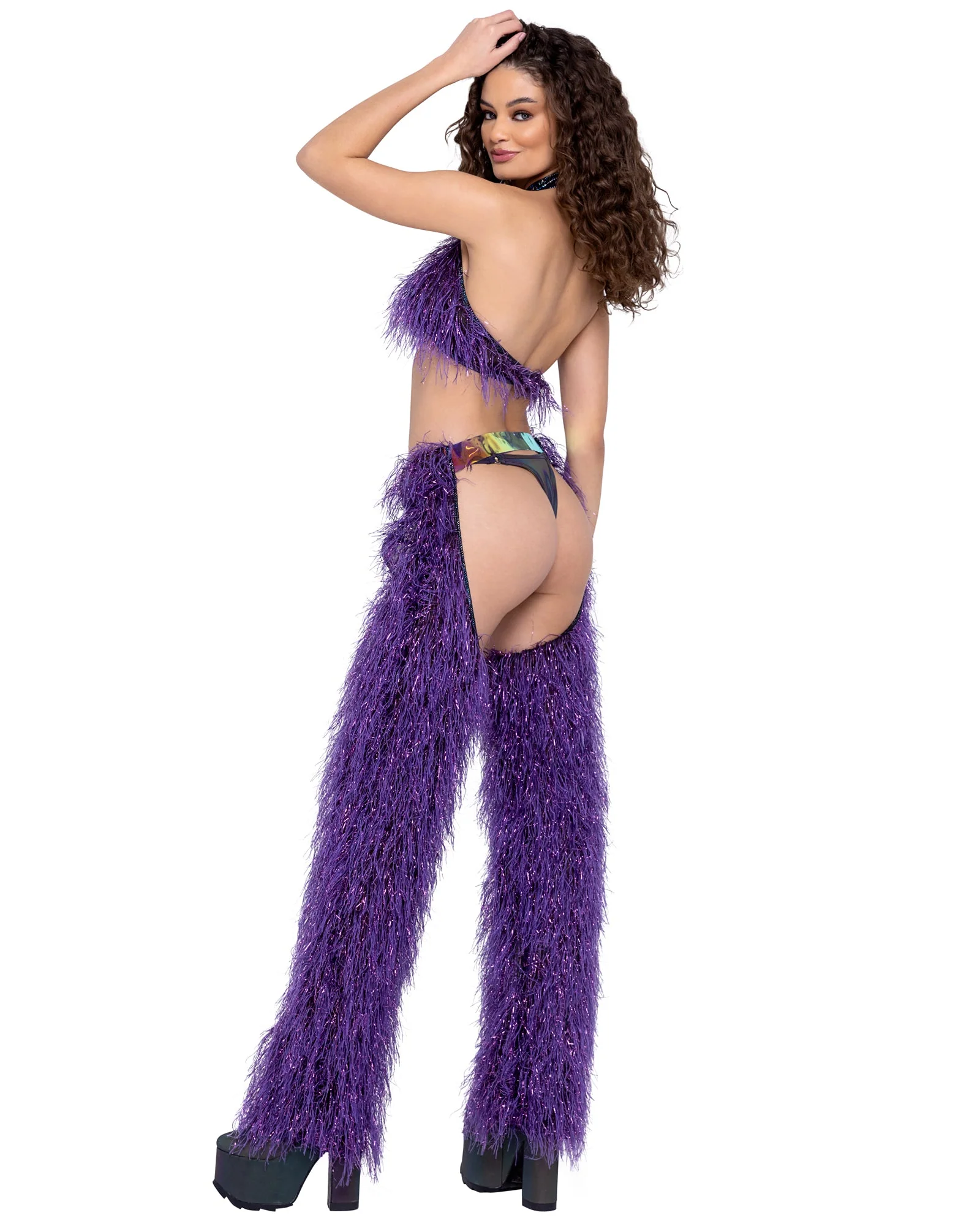 6251 - Faux-Fur Cropped Halter Neck Top - Image 2