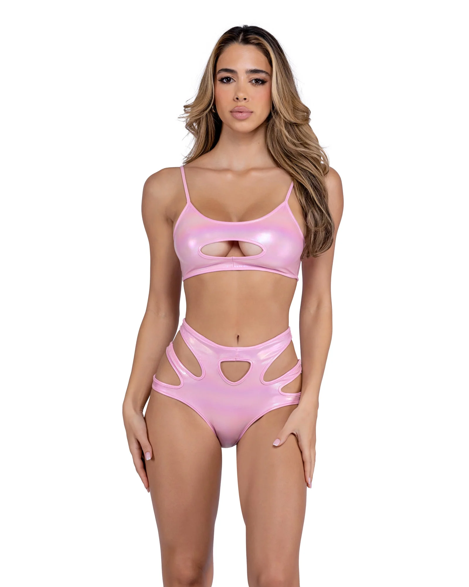 6448 - Metallic Iridescent Keyhole Cropped Top - Image 3