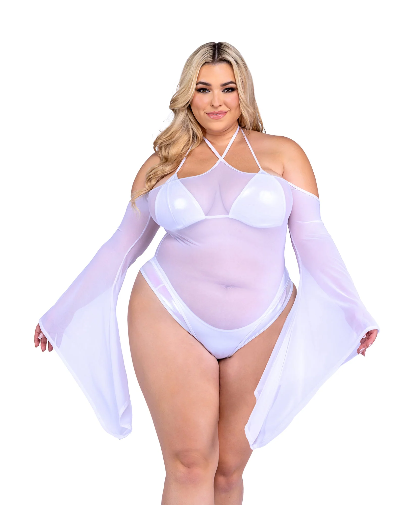 6497 - Sheer Mesh Romper with Bell Sleeves - Image 8