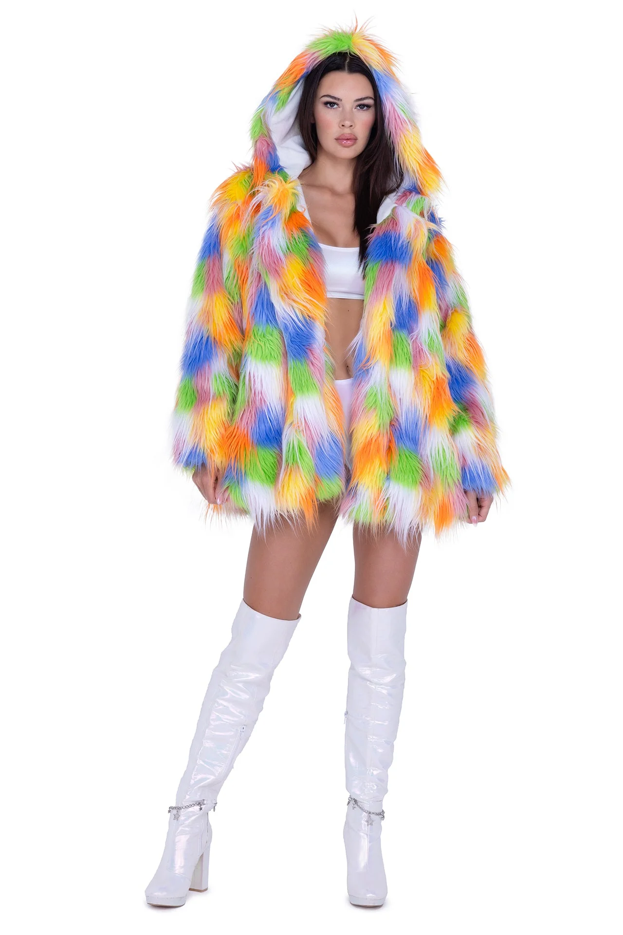 FE293 - Thigh-High Hooded Fur Coat - Image 5
