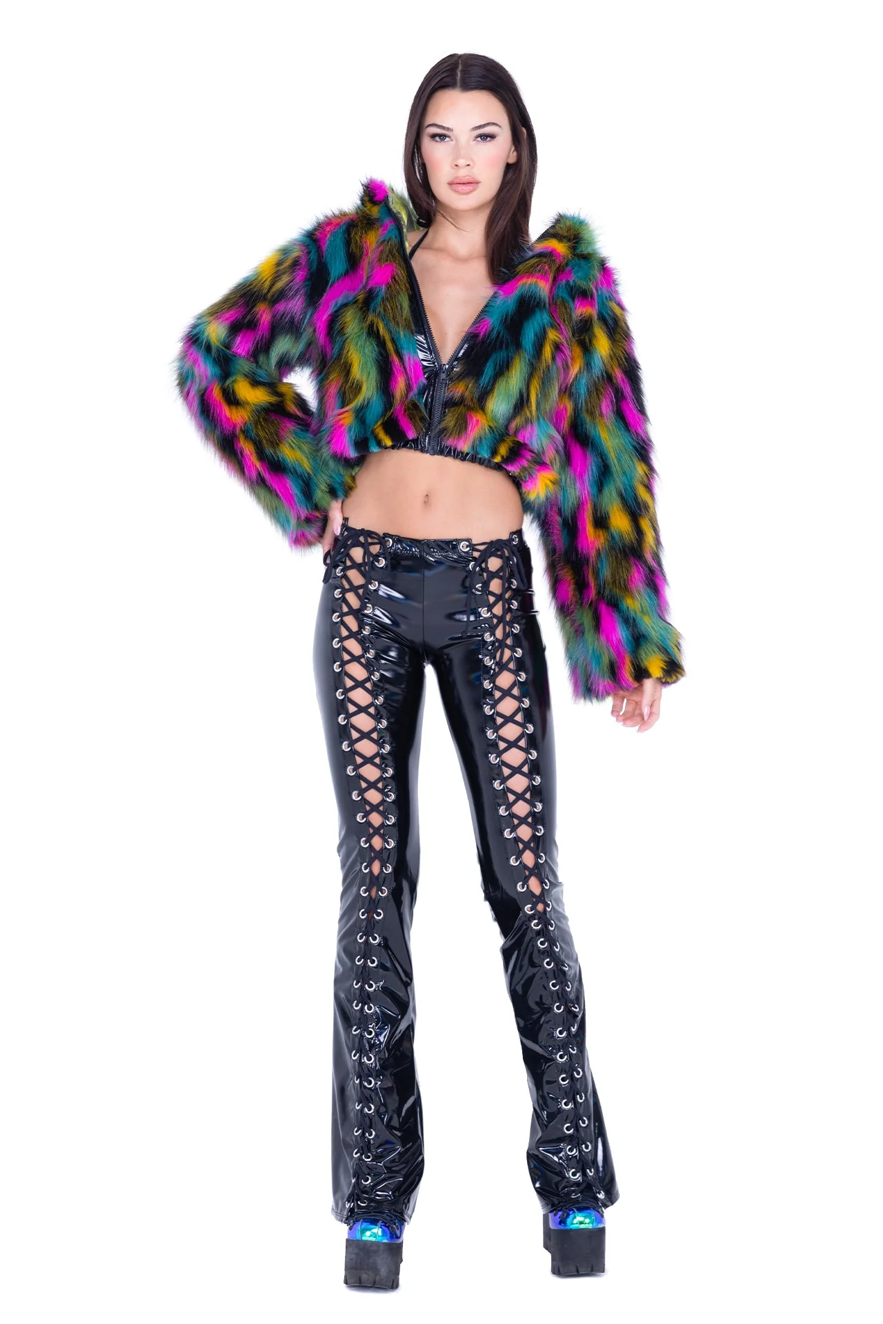 FE295 - Cropped Hooded Fur Jacket - Image 4