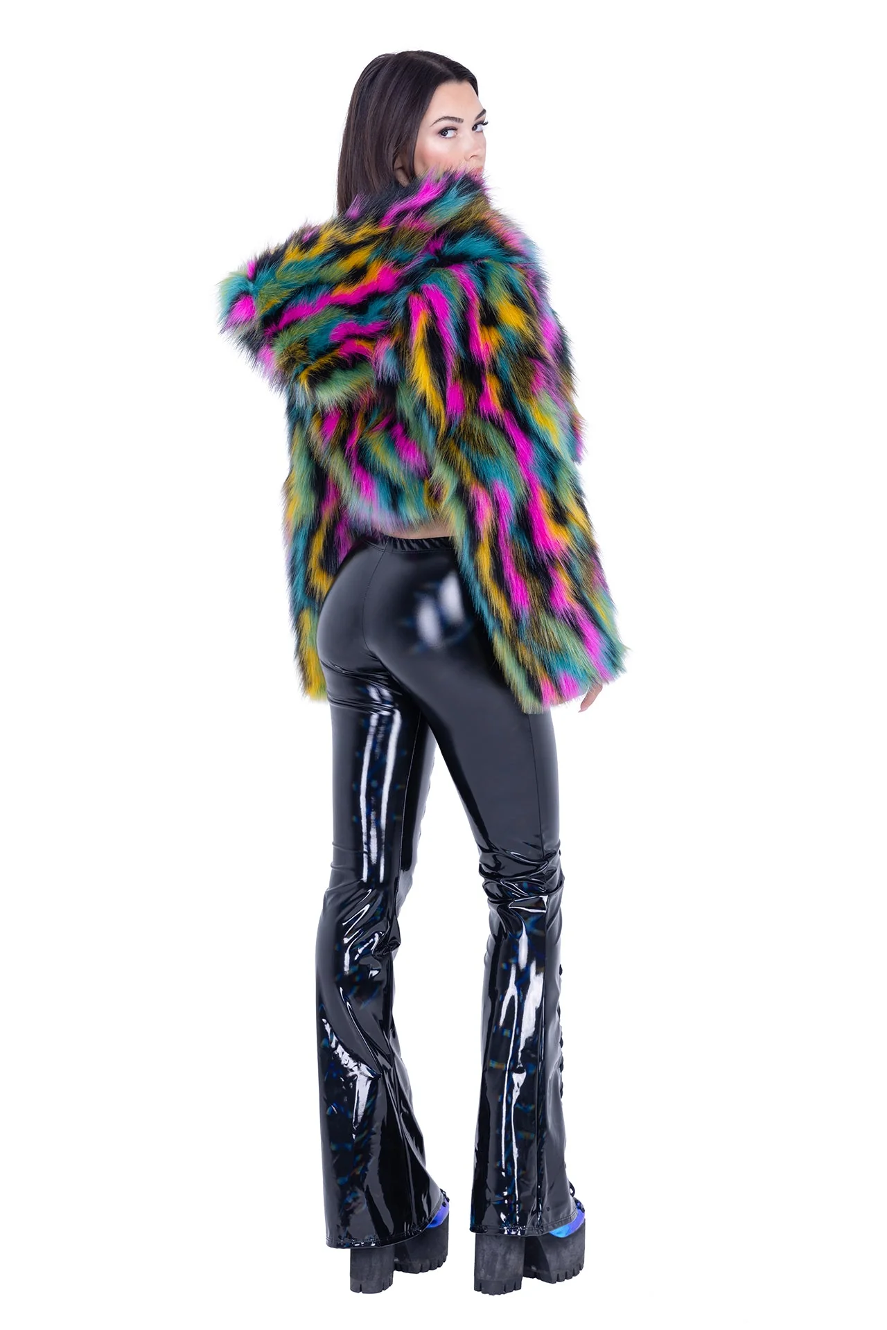 FE295 - Cropped Hooded Fur Jacket - Image 5