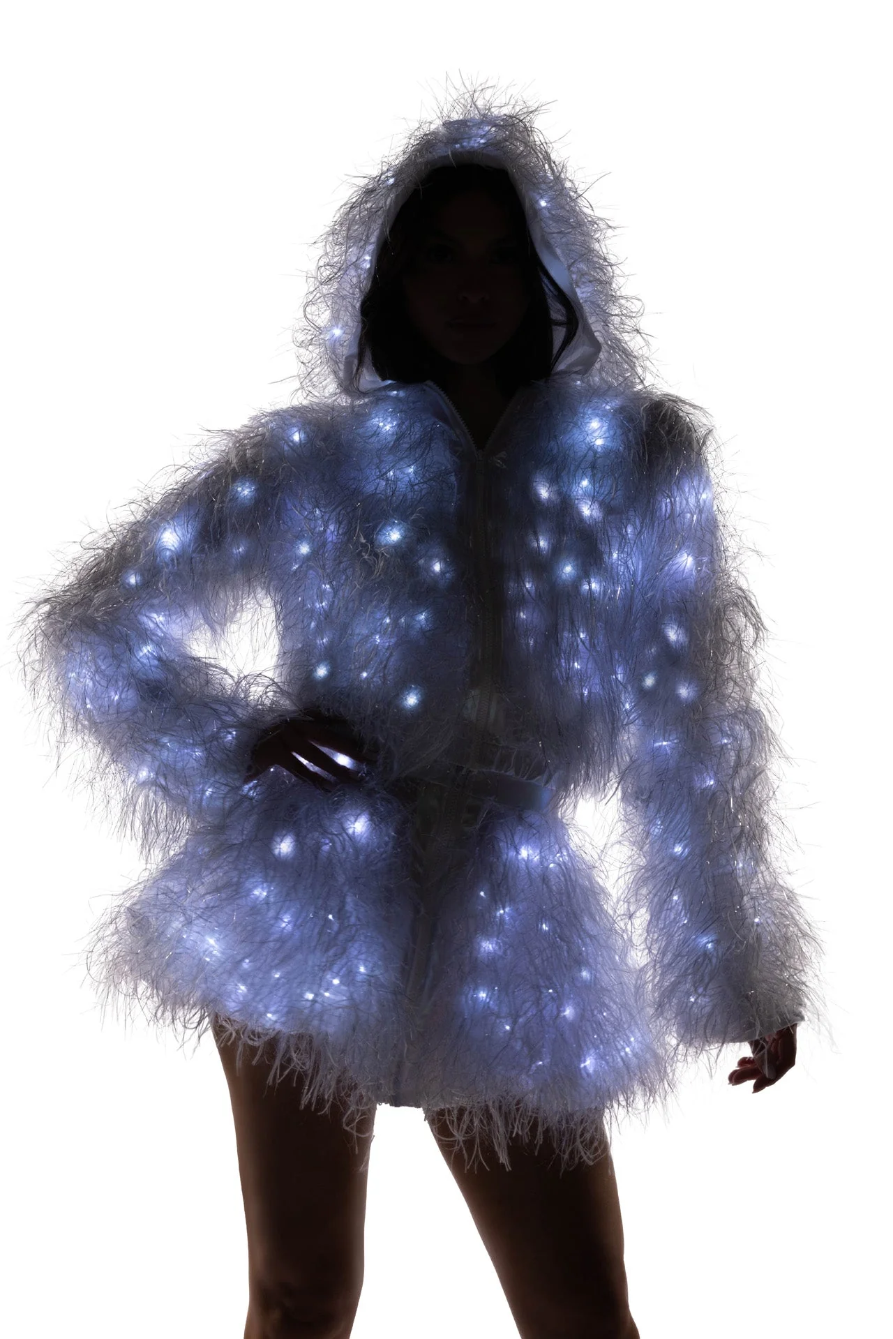 FE298 - Light-Up Lurex Shag Hooded Cropped Jacket - Image 3