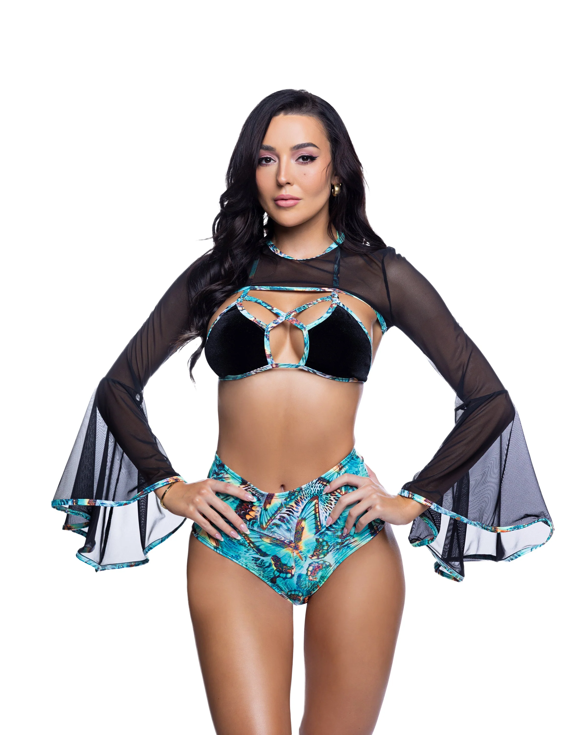 JR269 - Mesh Bell-Sleeve Shrug - Image 3