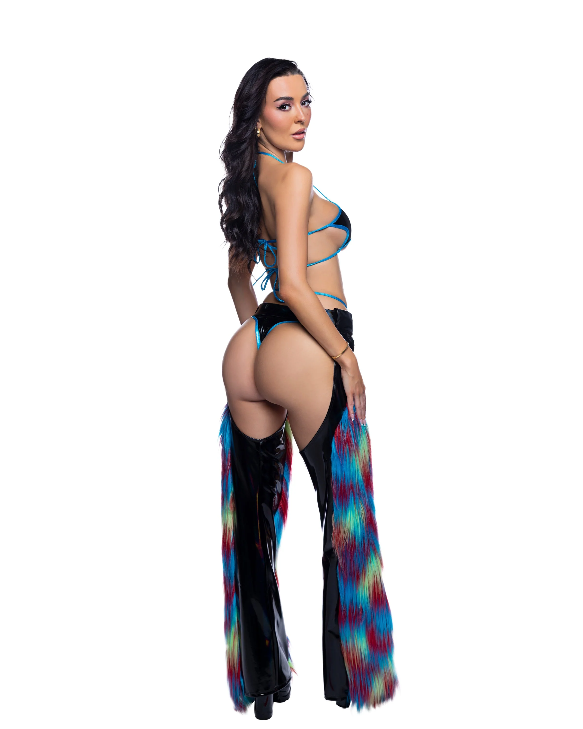 JR299 - PVC & Faux Fur Belted Chaps - Image 2