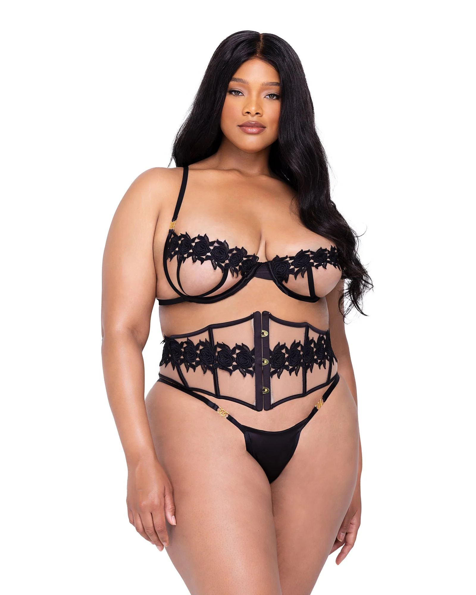 LI648 - Ebony Rose 3-Piece Waspie Short Set - Image 3