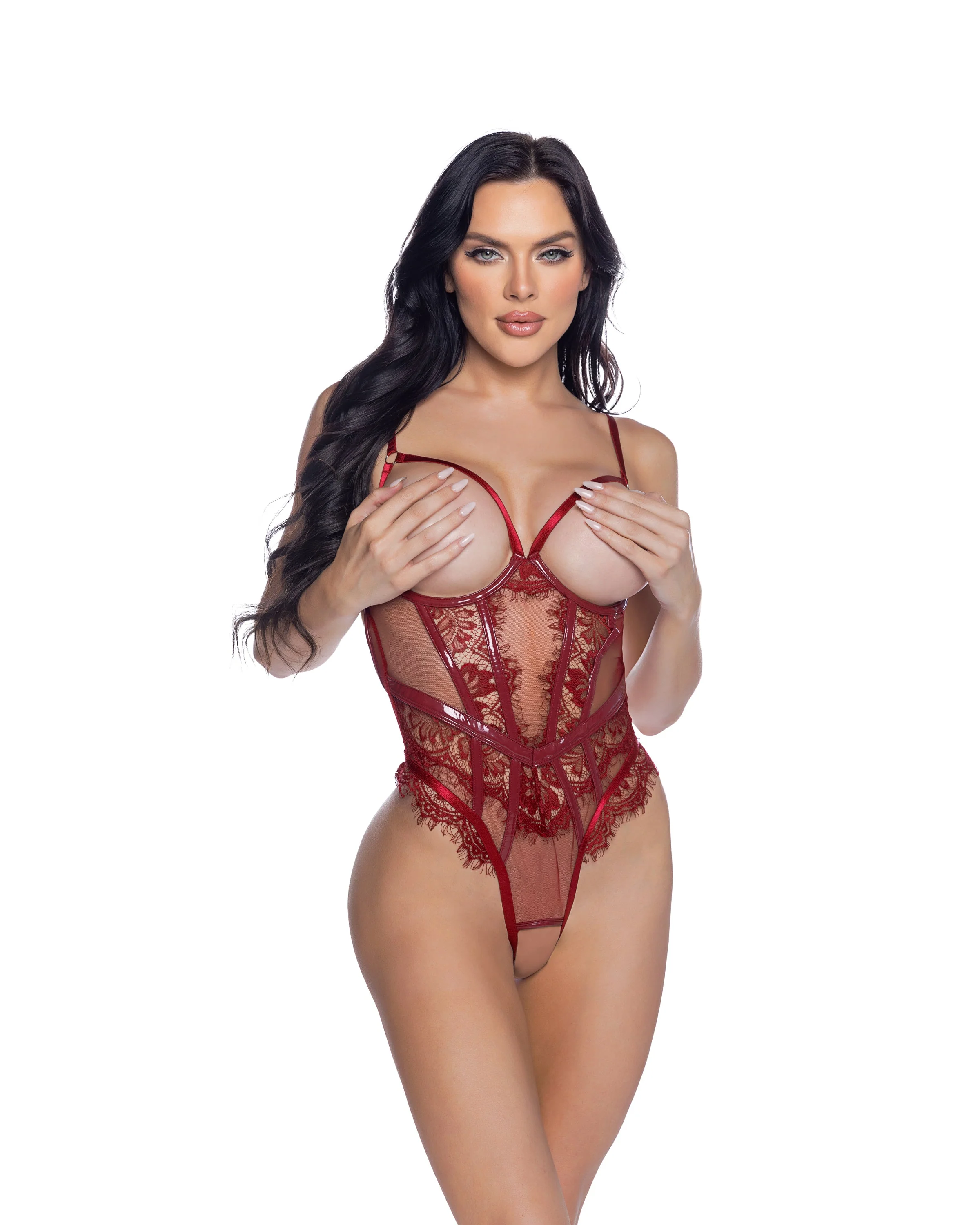 LI709 - Eden Open-Cup Crotchless Teddy - Image 3