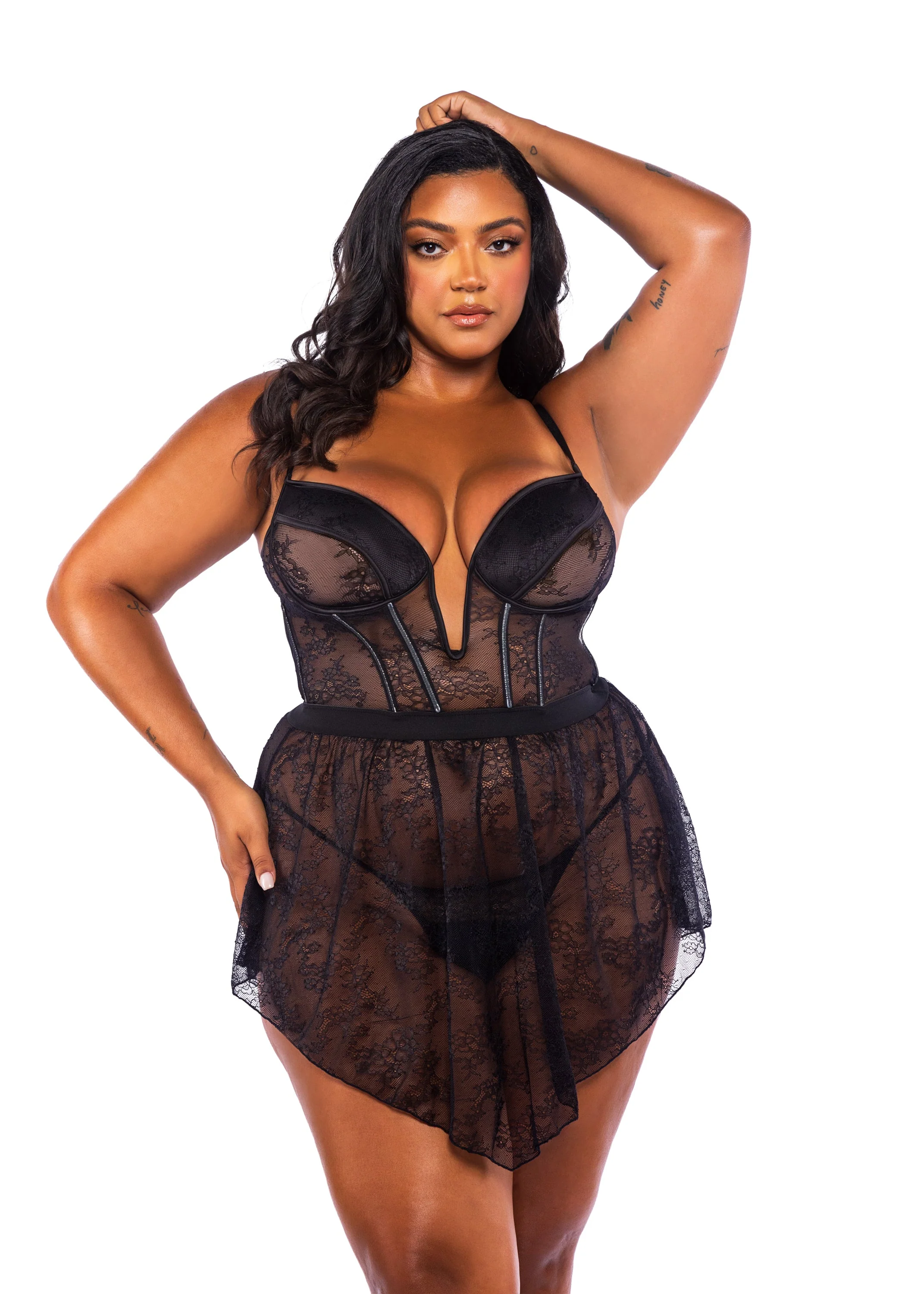 LI714 - Belle Noir 3-Piece Garter Skirt Set - Image 3