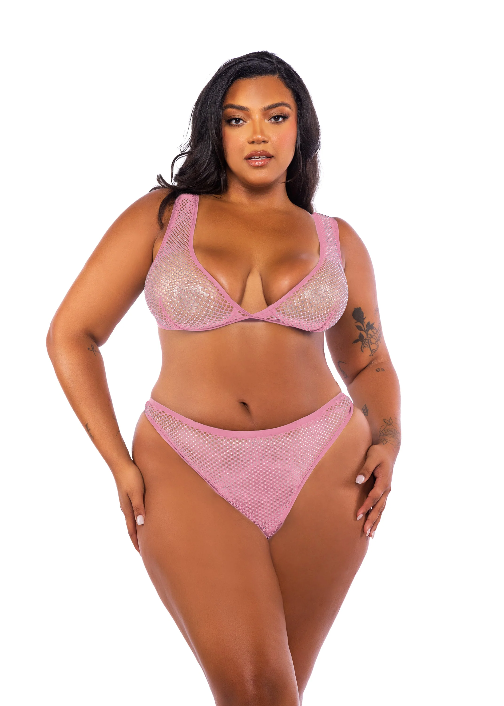 LI754 - Think Pink Rhinestone Bralette 2-Piece Short Set - Image 7
