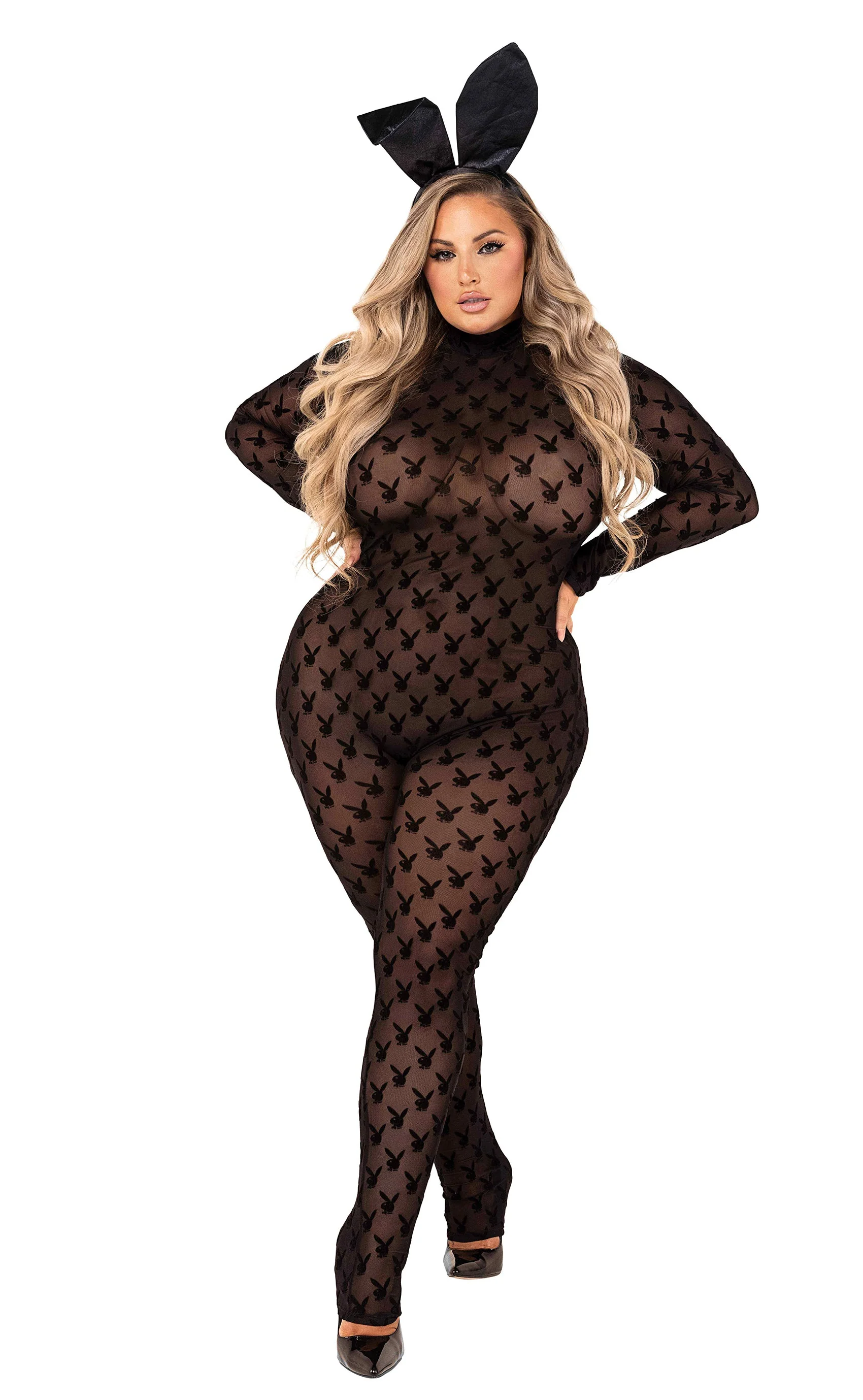 PB112 - 2pc Sheer Playboy Bunny Bodysuit - Image 3