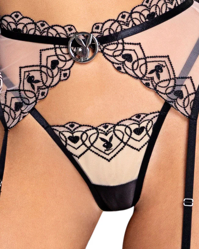 PBLI108 - Playboy Bunny Kiss 3-Piece Garter Short Set - Image 3