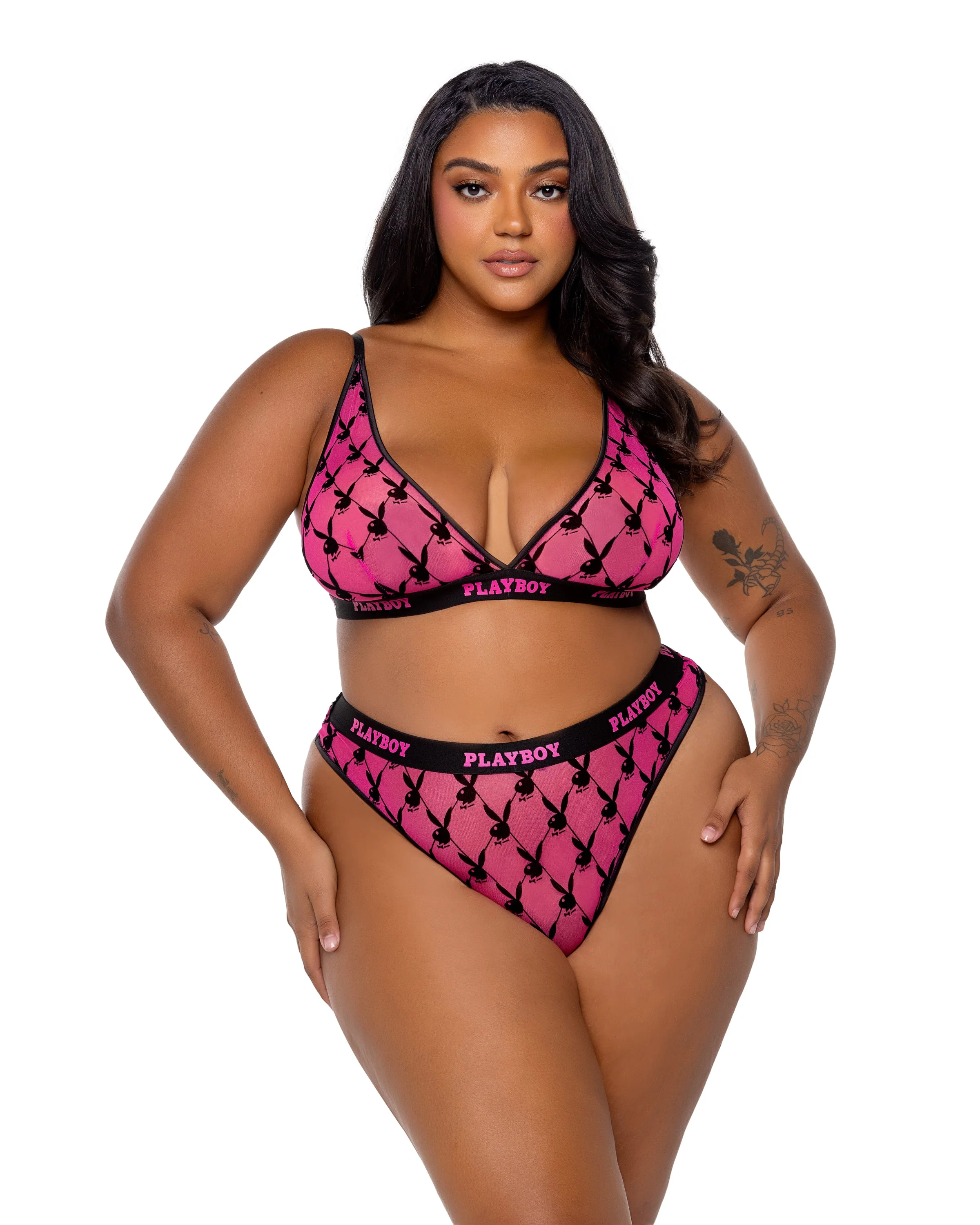 PBLI161 - Playboy Flocked Bunny Bralette 2pc Set - Image 3