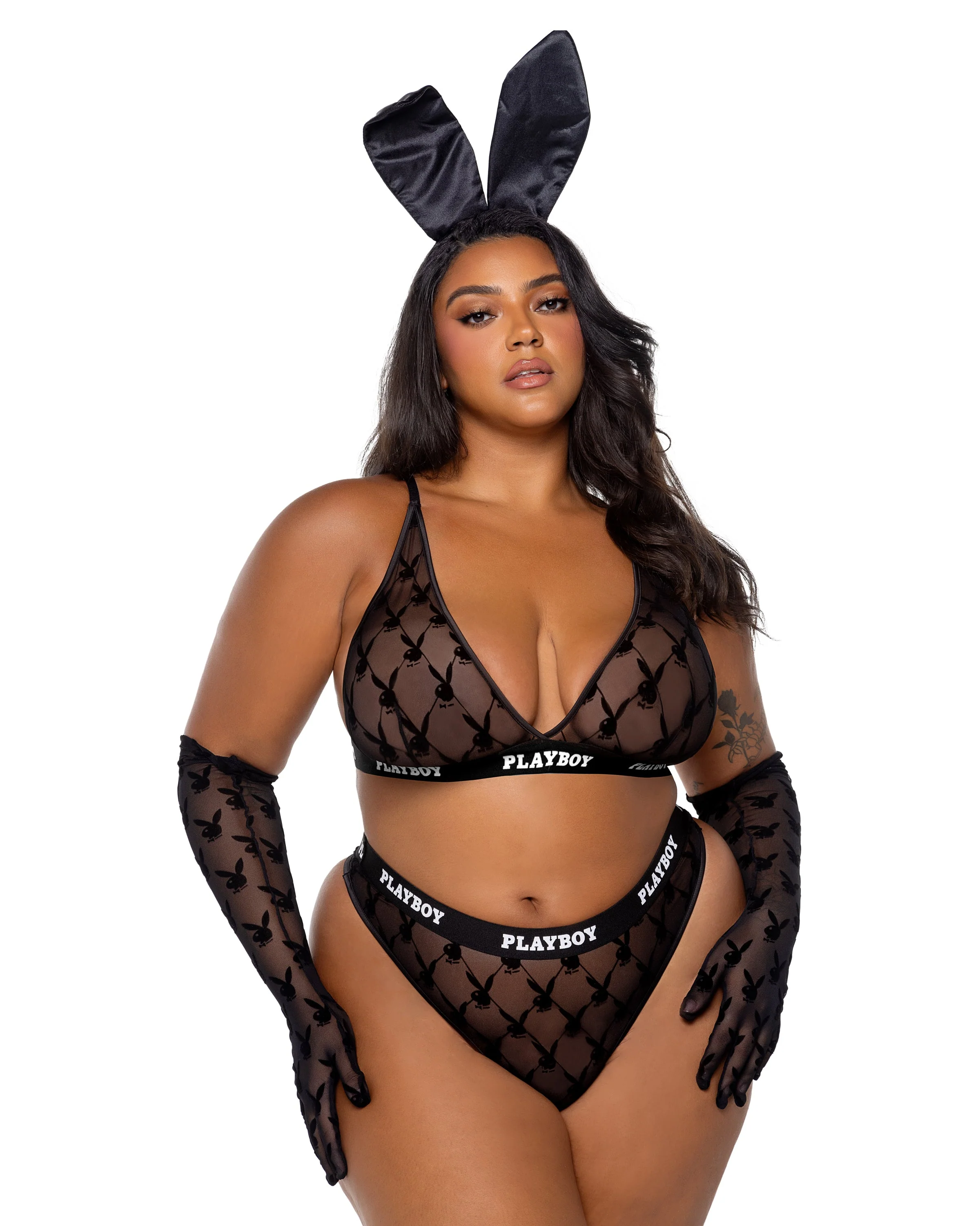 PBLI161 - Playboy Flocked Bunny Bralette 2pc Set - Image 7
