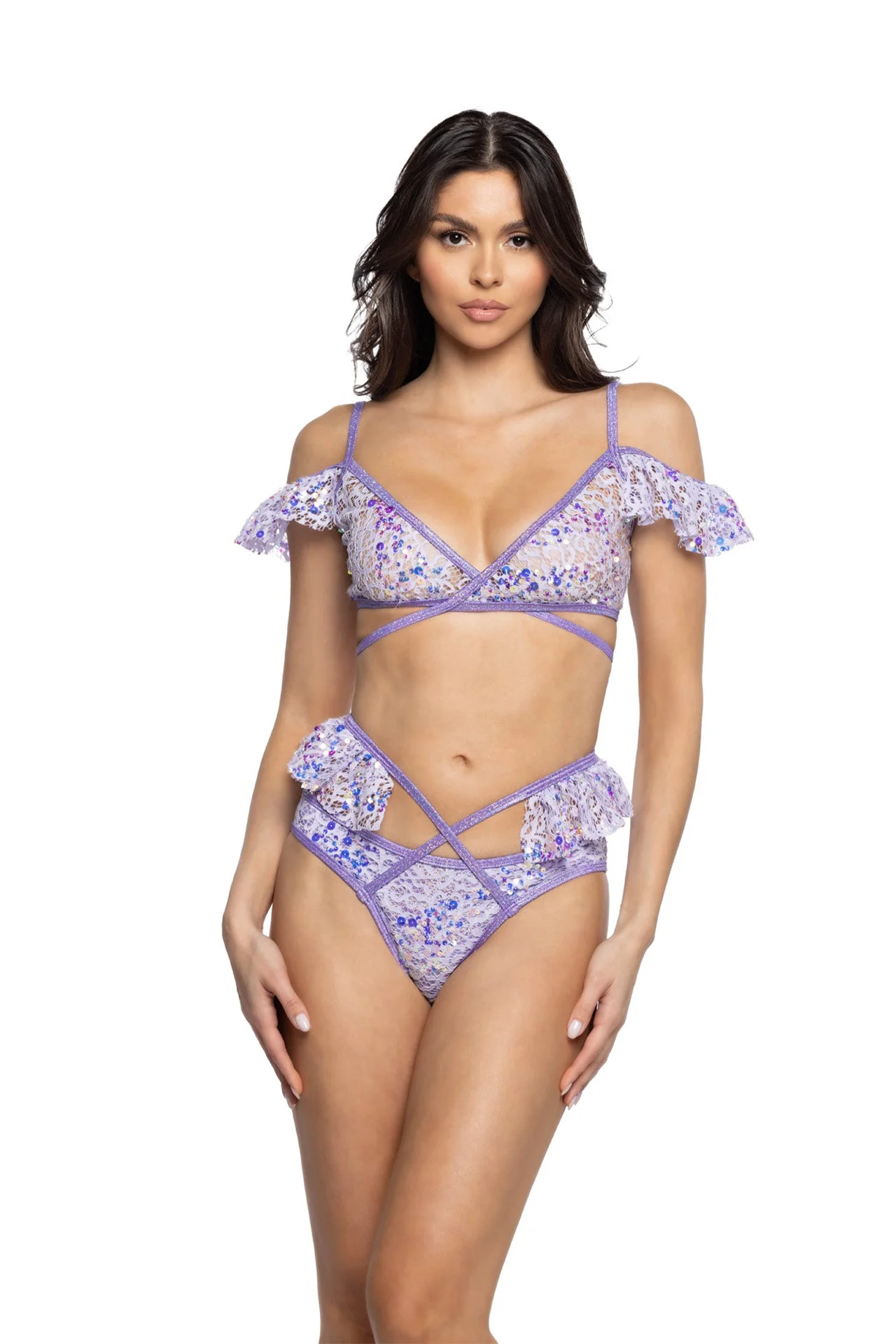 JR129 - Sequin Lace Ruffle Wrap Bottom - Image 5