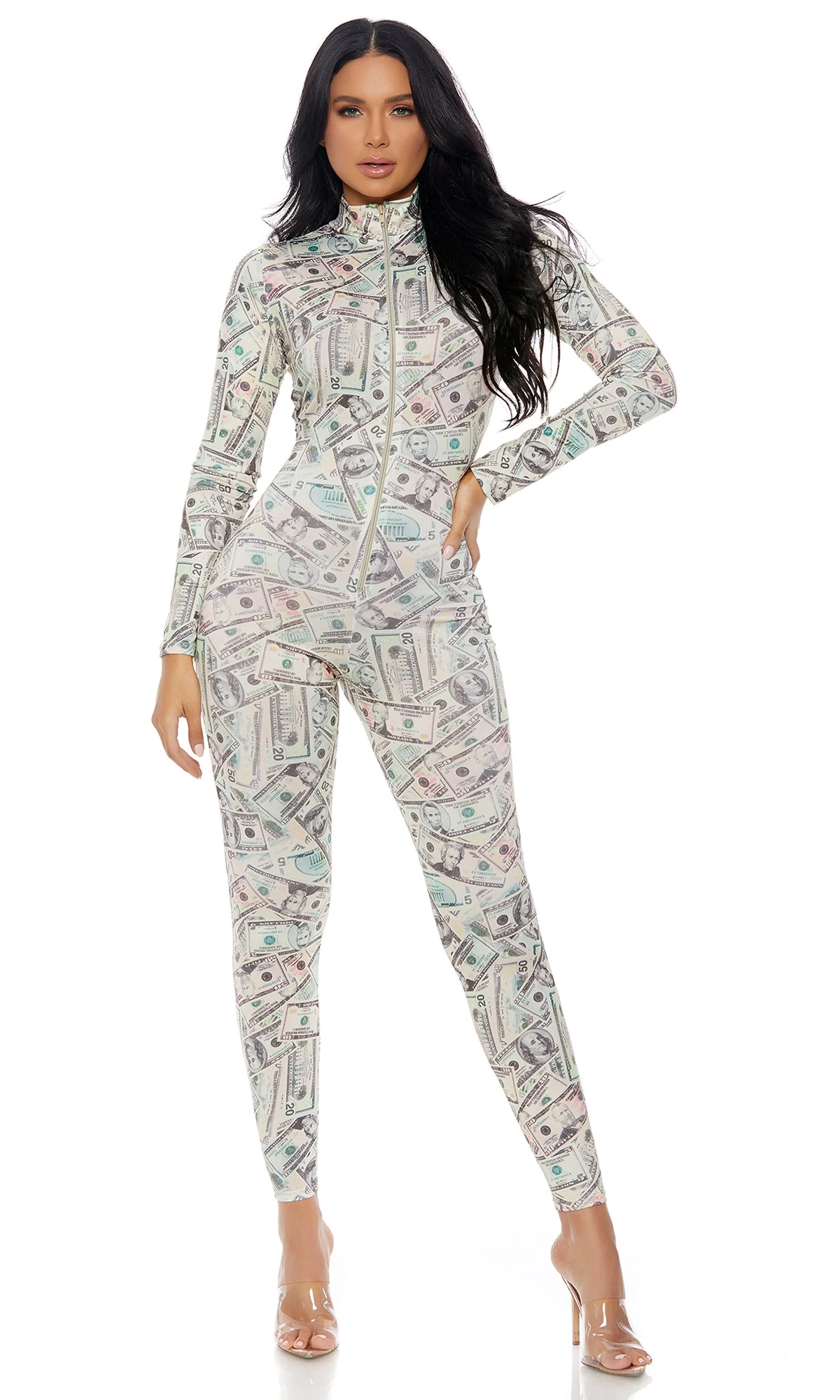 Zipfront Money Print Jumpsuit by Forplay - Image 4
